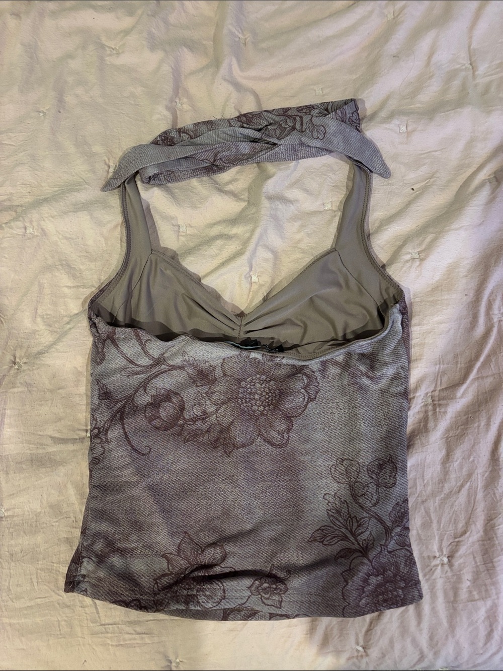 PacSun Light Gray Floral Halter Mesh Top - Picture 2 of 3